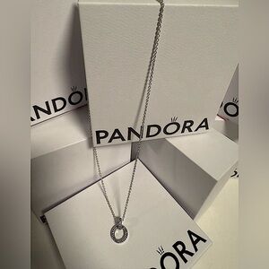 Pandora Elegant Silver Necklace with Circular Charm